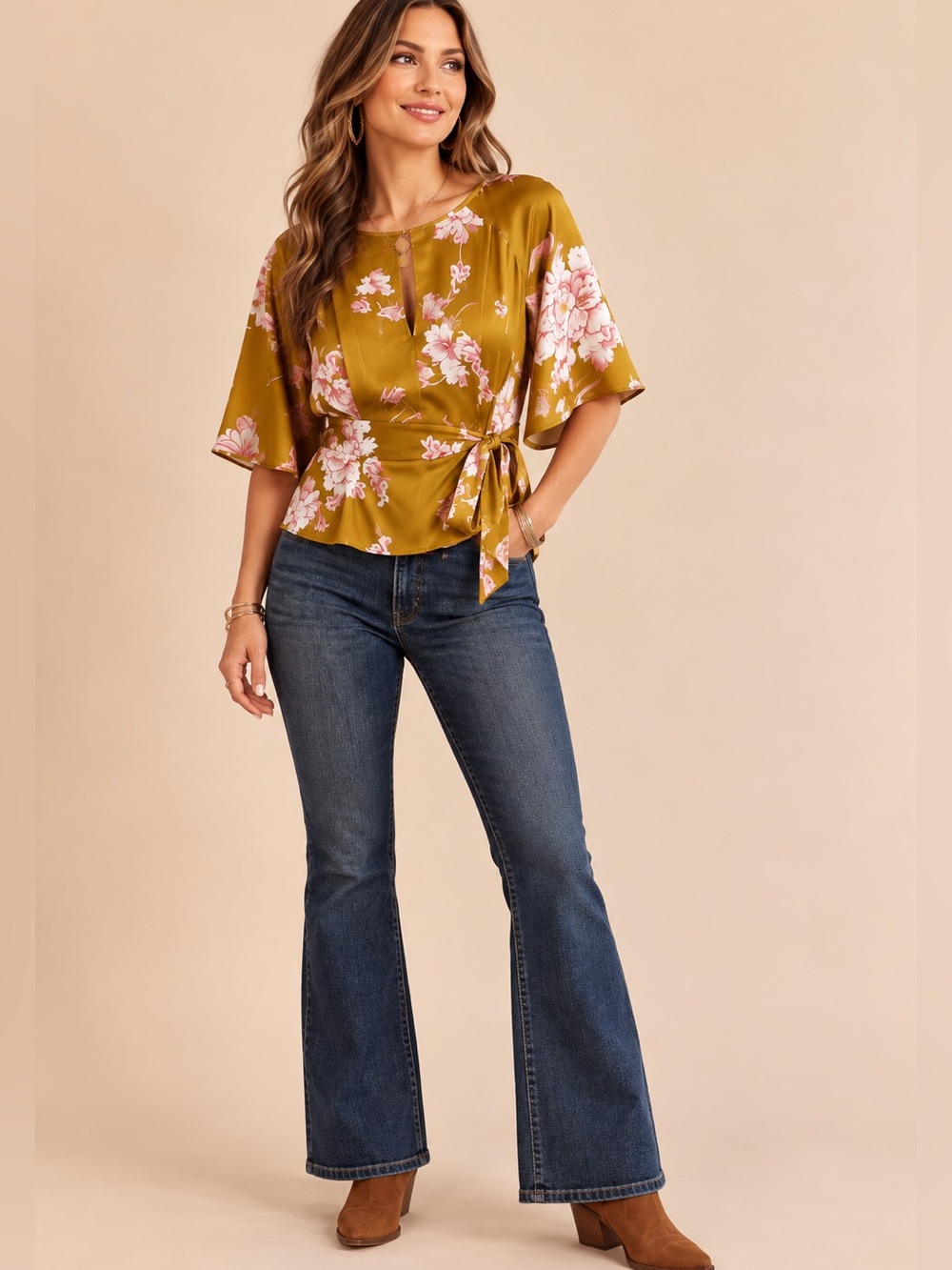 Avec Les Filles NWT Floral Wrap Blouse Top Size Small